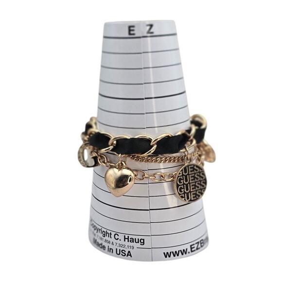 Guess Gold-Tone Charm Bracelet with Black Ribbon Detail - Picture 6 of 8